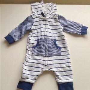 🌻Striped Hooded One-Piece Romper in Blue and White